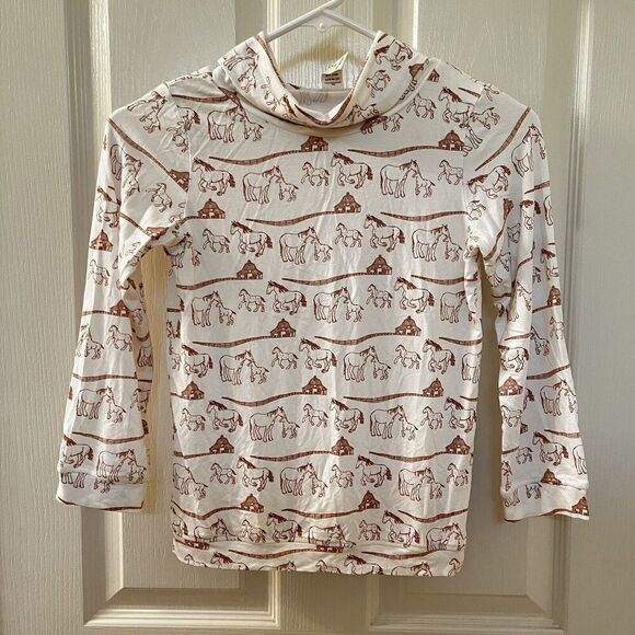 Kate Quinn Bamboo Winter Horse Family Print Turtleneck Long Sleeve Top Size 7 - Picture 1 of 14